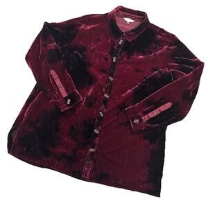 John Mark Crushed Velvet TunicTop Womens XL Button Up Tie Dye Dark Romantic vamp